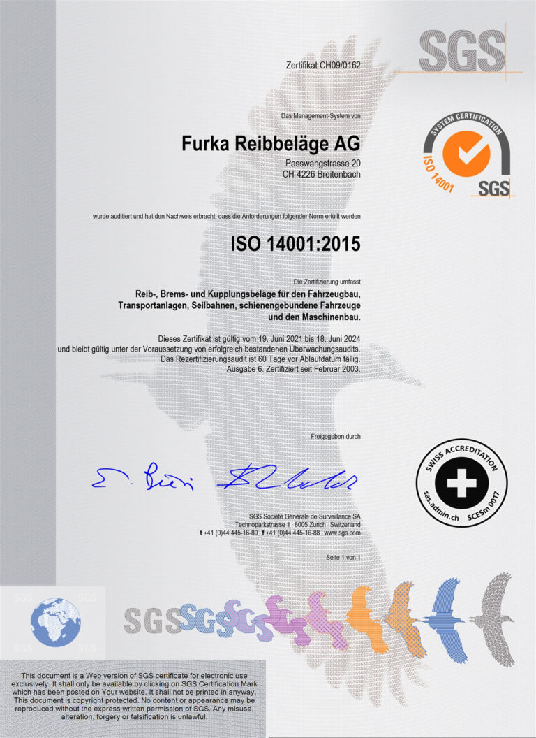 Furka Iso 14001 Zertifikat De