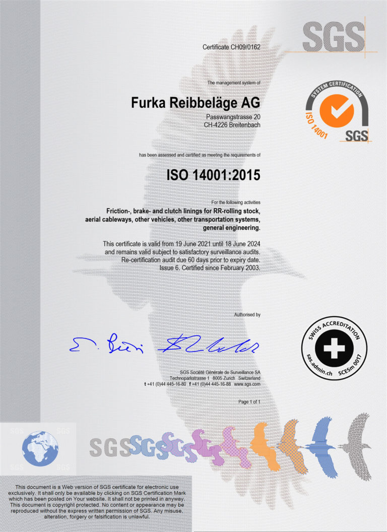 Furka Iso 14001 Zertifikat En