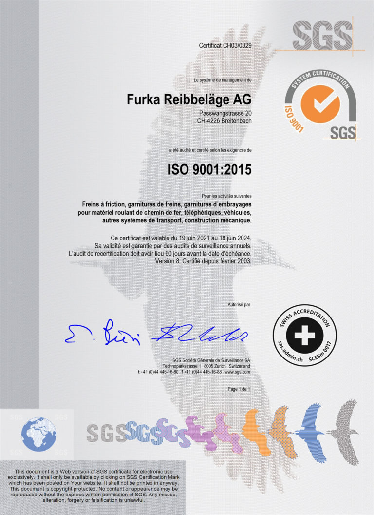 Furka Iso 9001 Zertifikat Fr