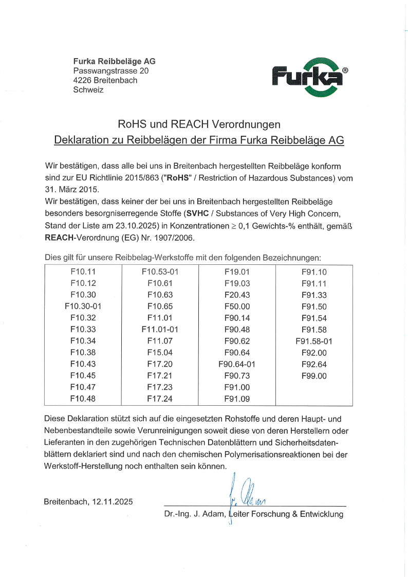 RoHS & REACH Deklarationen